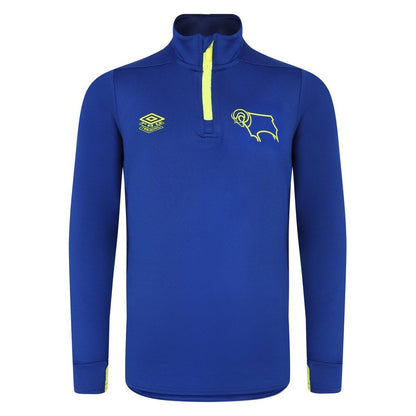 Deep Surf-Blue Depth-Safety Yellow - Front - Umbro Childrens-Kids Derby County FC Training Midlayer