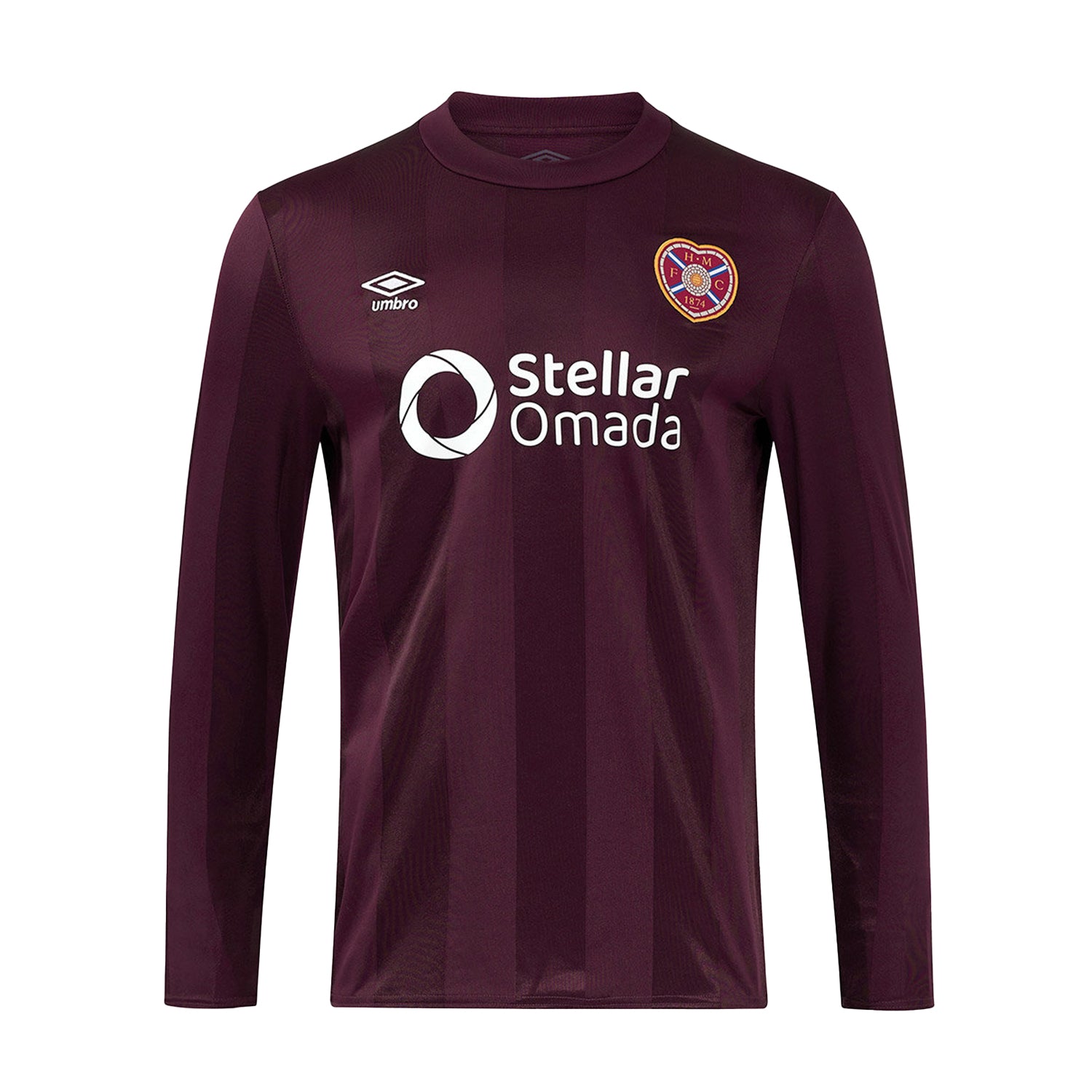Maroon - Front - Umbro 24-25 Heart Of Midlothian FC Long-Sleeved Home Jersey