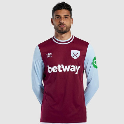 Maroon-White - Front - Umbro Mens 24-25 West Ham United FC Long-Sleeved Home Jersey