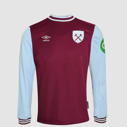 Maroon-White - Front - Umbro Childrens-Kids 24-25 West Ham United FC Long-Sleeved Home Jersey