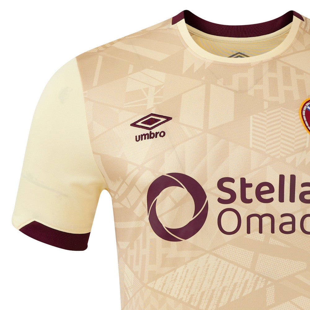 Beige-Scarlet Red - Side - Umbro Childrens-Kids 24-25 Heart Of Midlothian FC Away Jersey