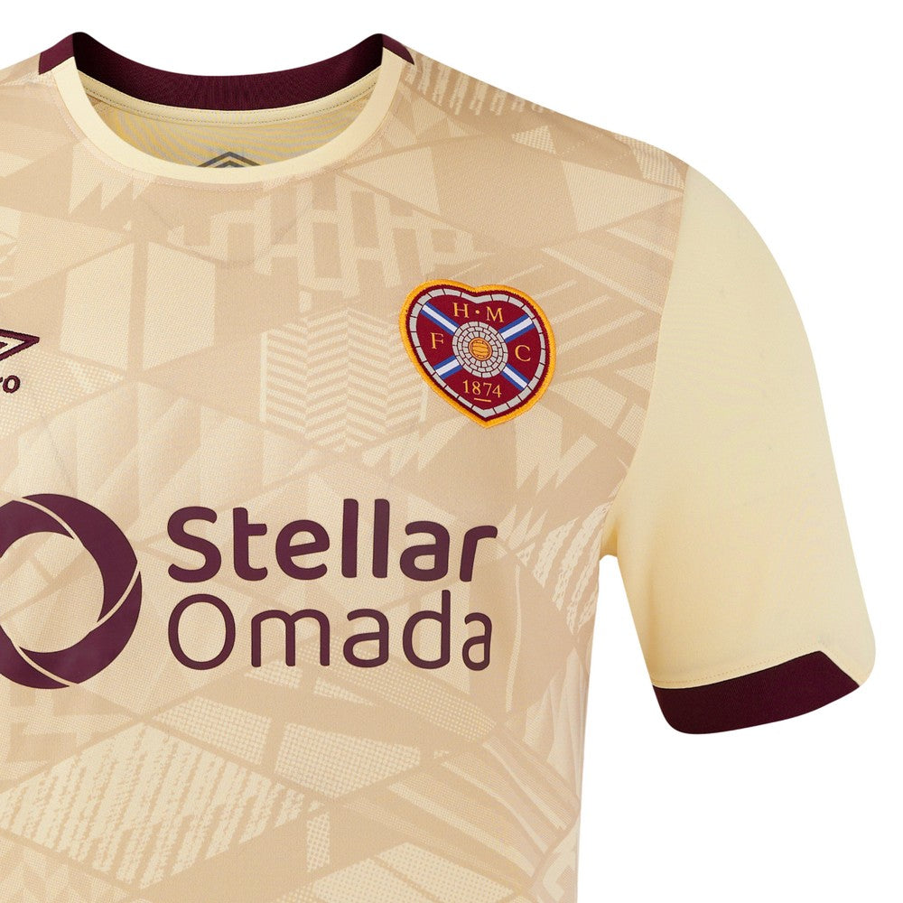 Beige-Scarlet Red - Lifestyle - Umbro Childrens-Kids 24-25 Heart Of Midlothian FC Away Jersey