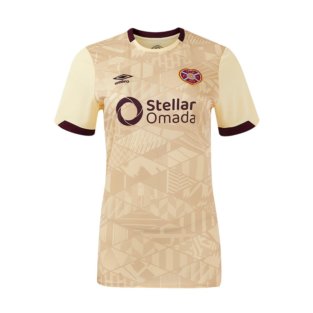 Beige-Scarlet Red - Front - Umbro Womens-Ladies 24-25 Heart Of Midlothian FC Away Jersey