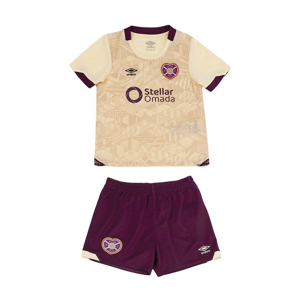 Beige-Scarlet Red - Front - Umbro Childrens-Kids 24-25 Heart Of Midlothian FC Away Kit Set