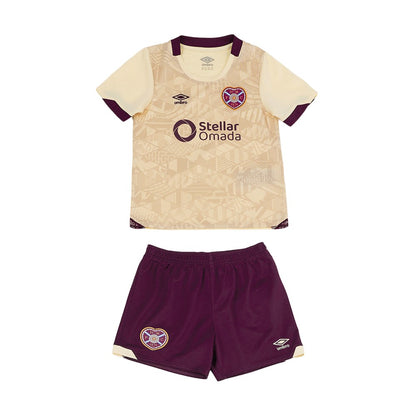 Beige-Scarlet Red - Front - Umbro Childrens-Kids 24-25 Heart Of Midlothian FC Away Kit Set