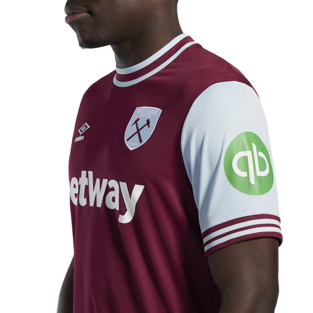 Claret Red-Sky Blue - Side - Umbro Mens 24-25 West Ham United FC Home Jersey