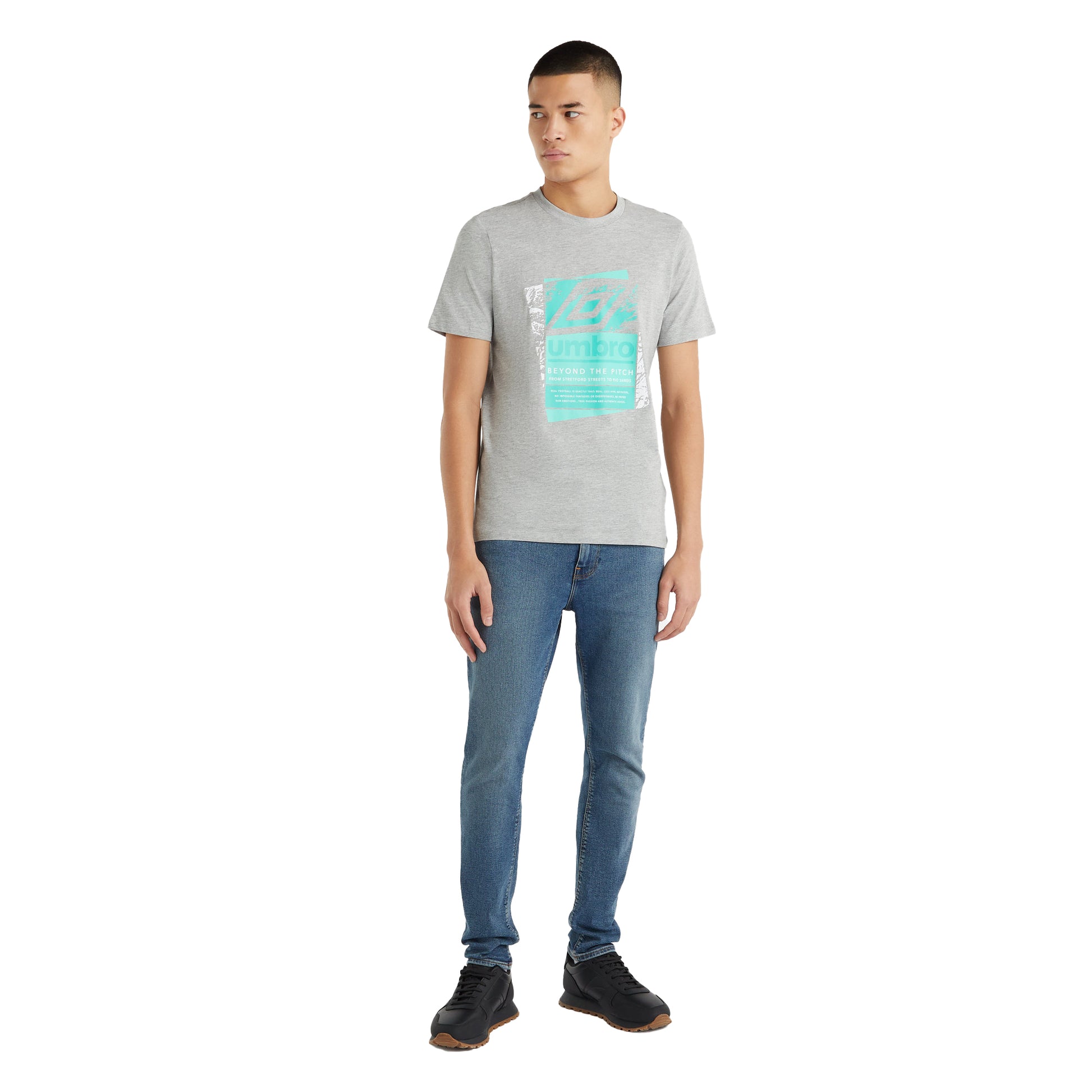 Grey Marl - Side - Umbro Mens Layered Box Logo T-Shirt
