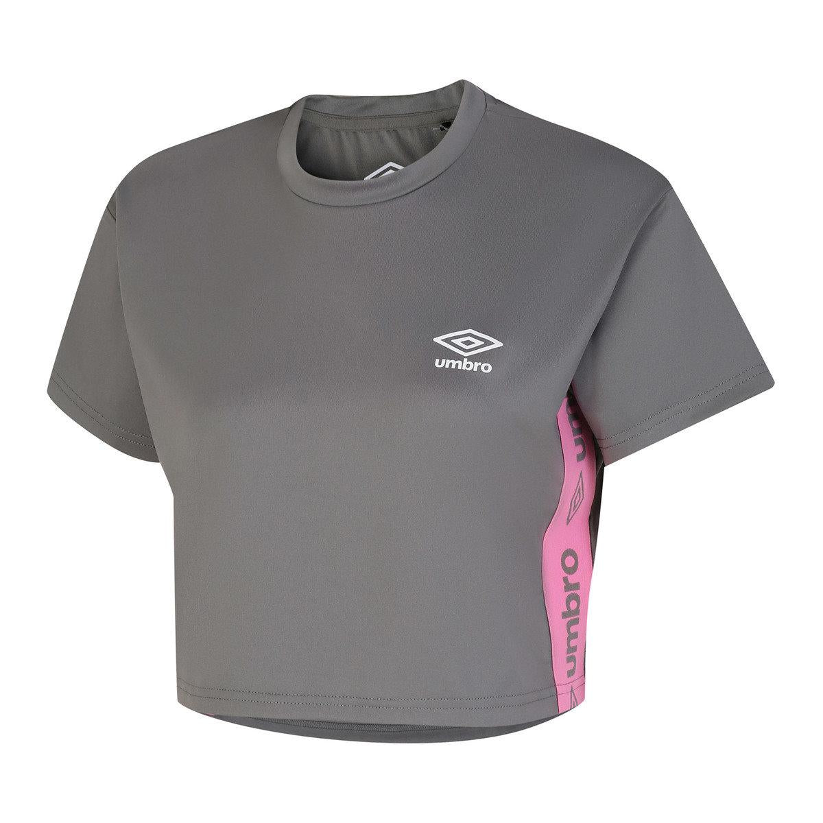 Grey-Pink - Front - Umbro Womens-Ladies Fitness Crop T-Shirt