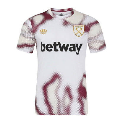 Brilliant White-New Claret-Cerulean - Front - Umbro Childrens-Kids 24-25 West Ham United FC Warm Up Jersey