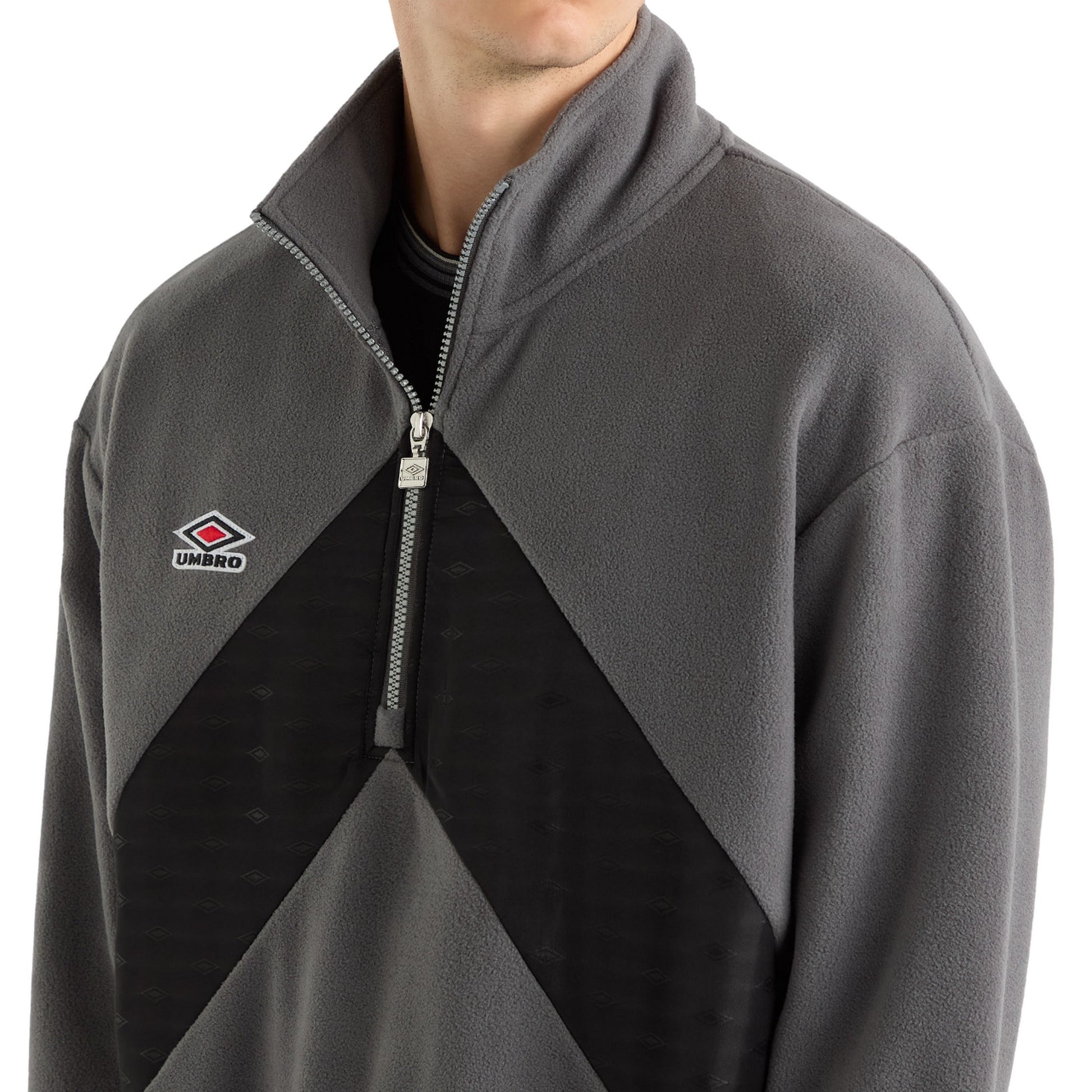 Irongate-Black - Side - Umbro Mens Panelled Quarter Zip Fleece Top