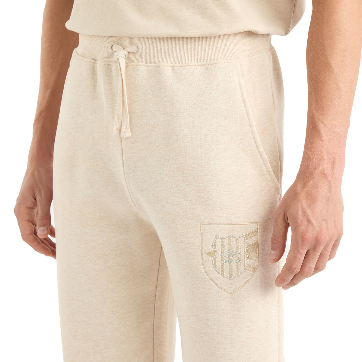 Oatmeal Marl - Side - Umbro Mens Crest Jogging Bottoms