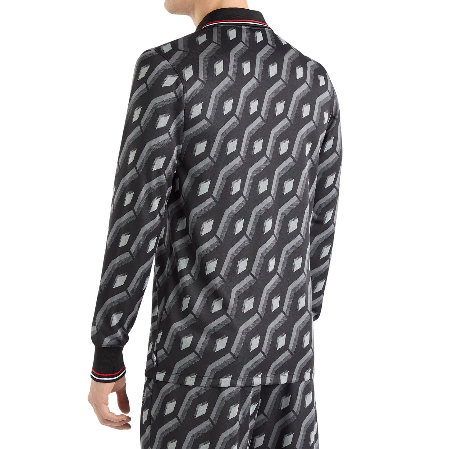 Black-Grey - Back - Umbro Mens Jacquard Long-Sleeved Jersey