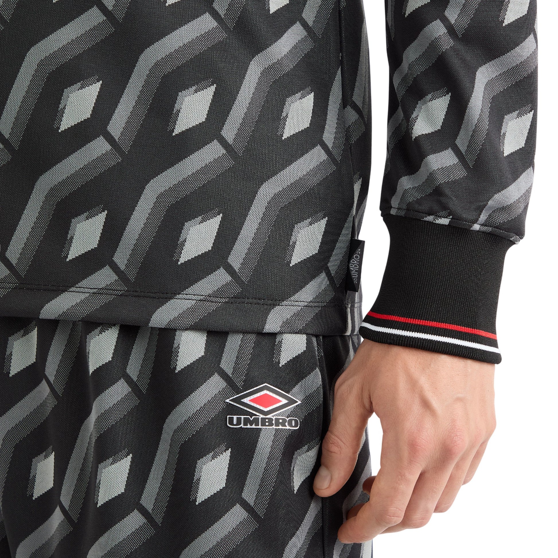 Black-Grey - Lifestyle - Umbro Mens Jacquard Long-Sleeved Jersey