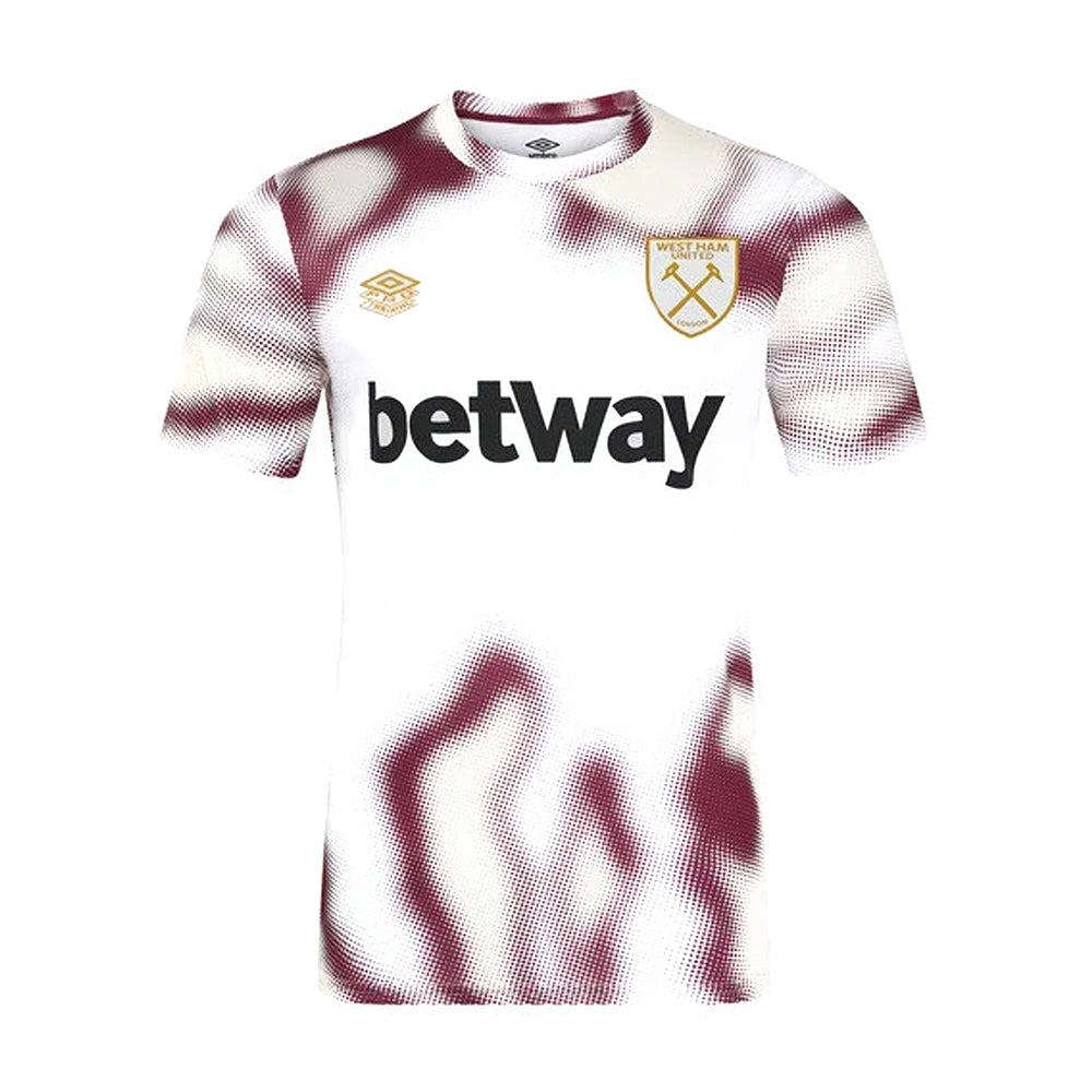 Brilliant White-New Claret-Cerulean - Front - Umbro Mens 24-25 West Ham United FC Warm Up Jersey