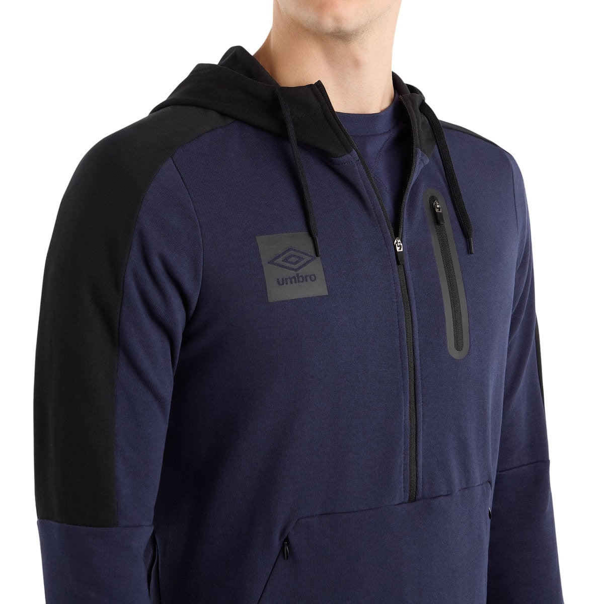 Peacoat-Black - Side - Umbro Mens Terrace Half Zip Hoodie