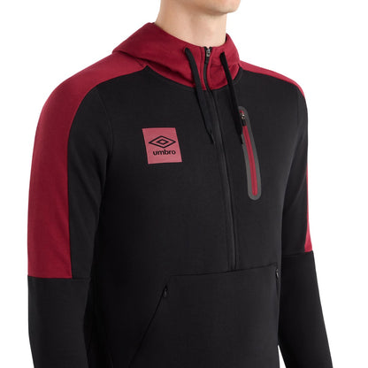 Black-Tibetan Red - Side - Umbro Mens Terrace Half Zip Hoodie