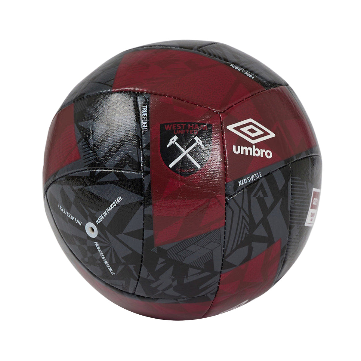 Black-White-New Claret - Front - Umbro 24-25 Neo Swerve West Ham United FC Mini Football