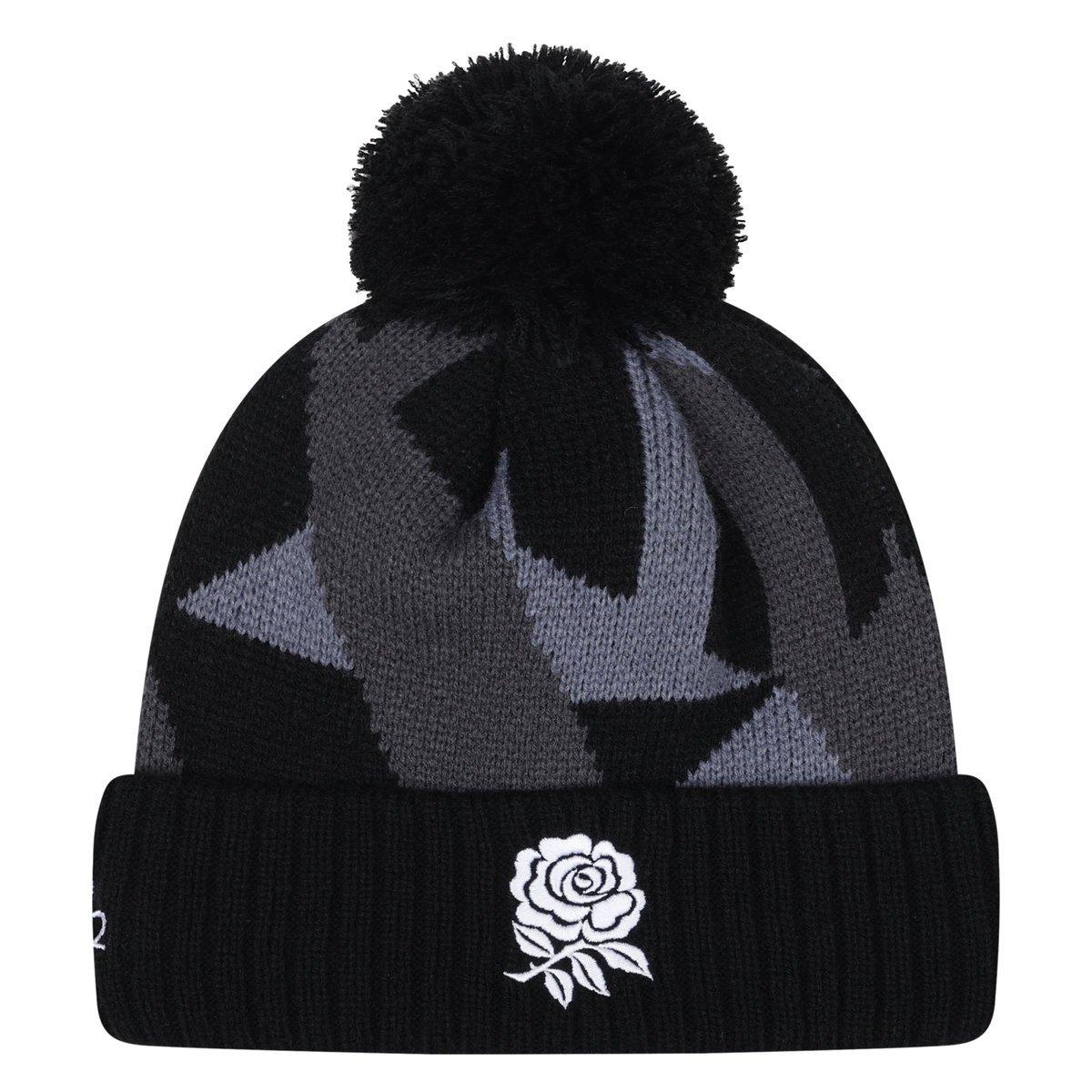 Black-Carbon-Folkstone - Front - Umbro 24-25 Graphic Bobble England Rugby Beanie