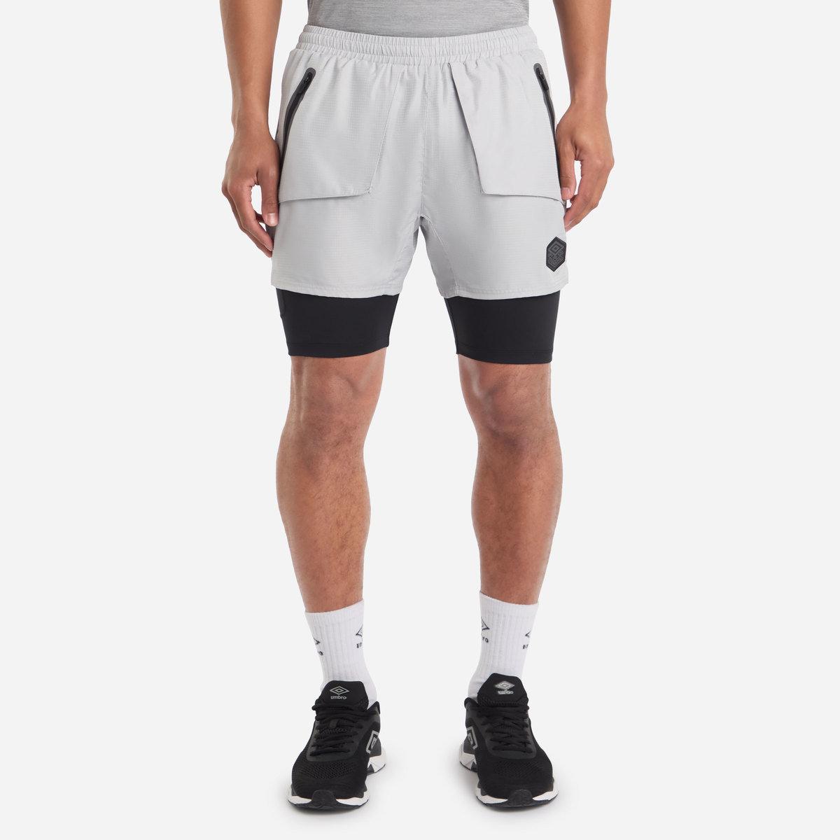 Harbour Mist-Black - Front - Umbro Mens Pro Training Elite Hybrid Short