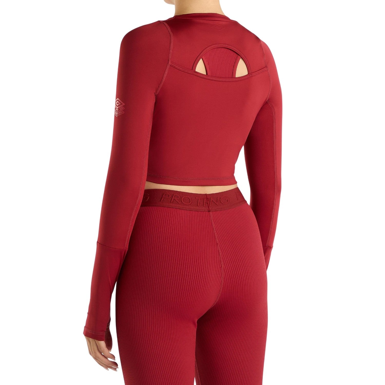 Sundried Tomato - Back - Umbro Womens-Ladies Pro Long-Sleeved Training Crop Top