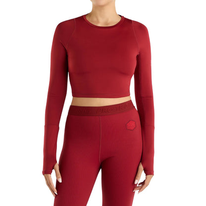 Sundried Tomato - Side - Umbro Womens-Ladies Pro Long-Sleeved Training Crop Top