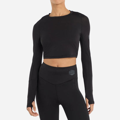 Black - Front - Umbro Womens-Ladies Pro Long-Sleeved Training Crop Top