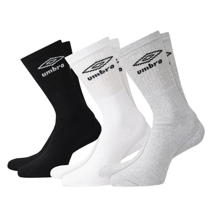 Black-White-Grey - Front - Umbro Mens Crew Socks (Pack of 3)