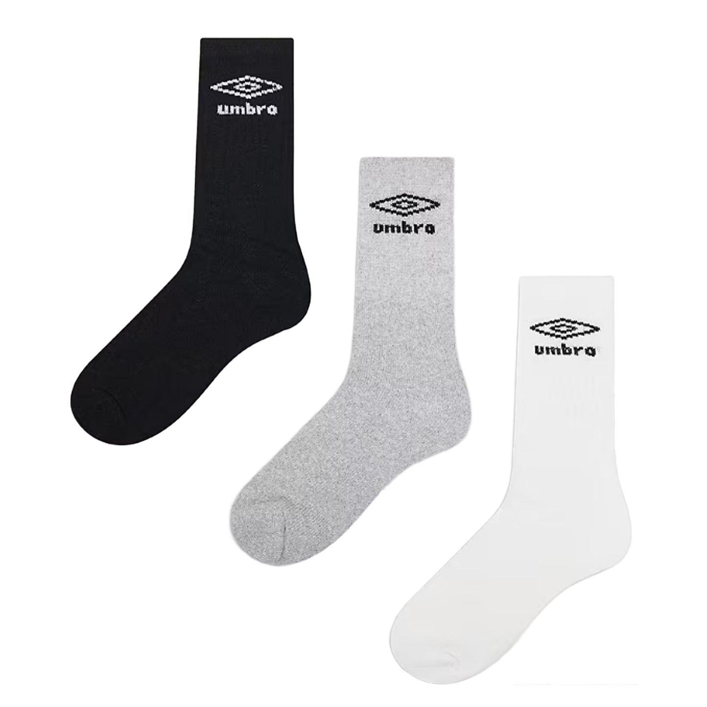 Black-White-Grey - Back - Umbro Mens Crew Socks (Pack of 3)