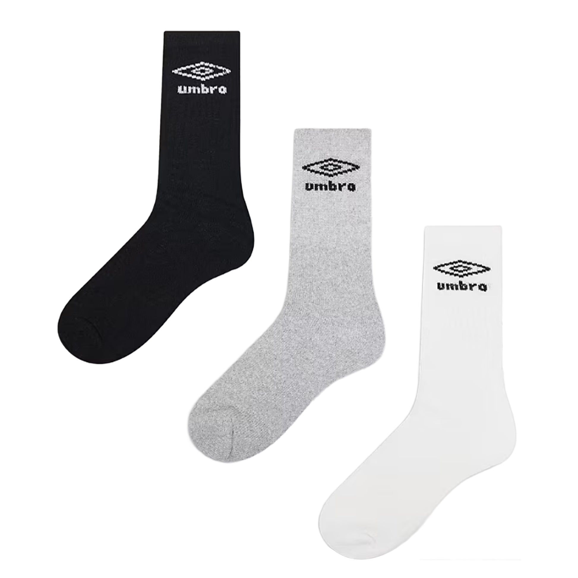 Black-White-Grey - Back - Umbro Mens Crew Socks (Pack of 3)