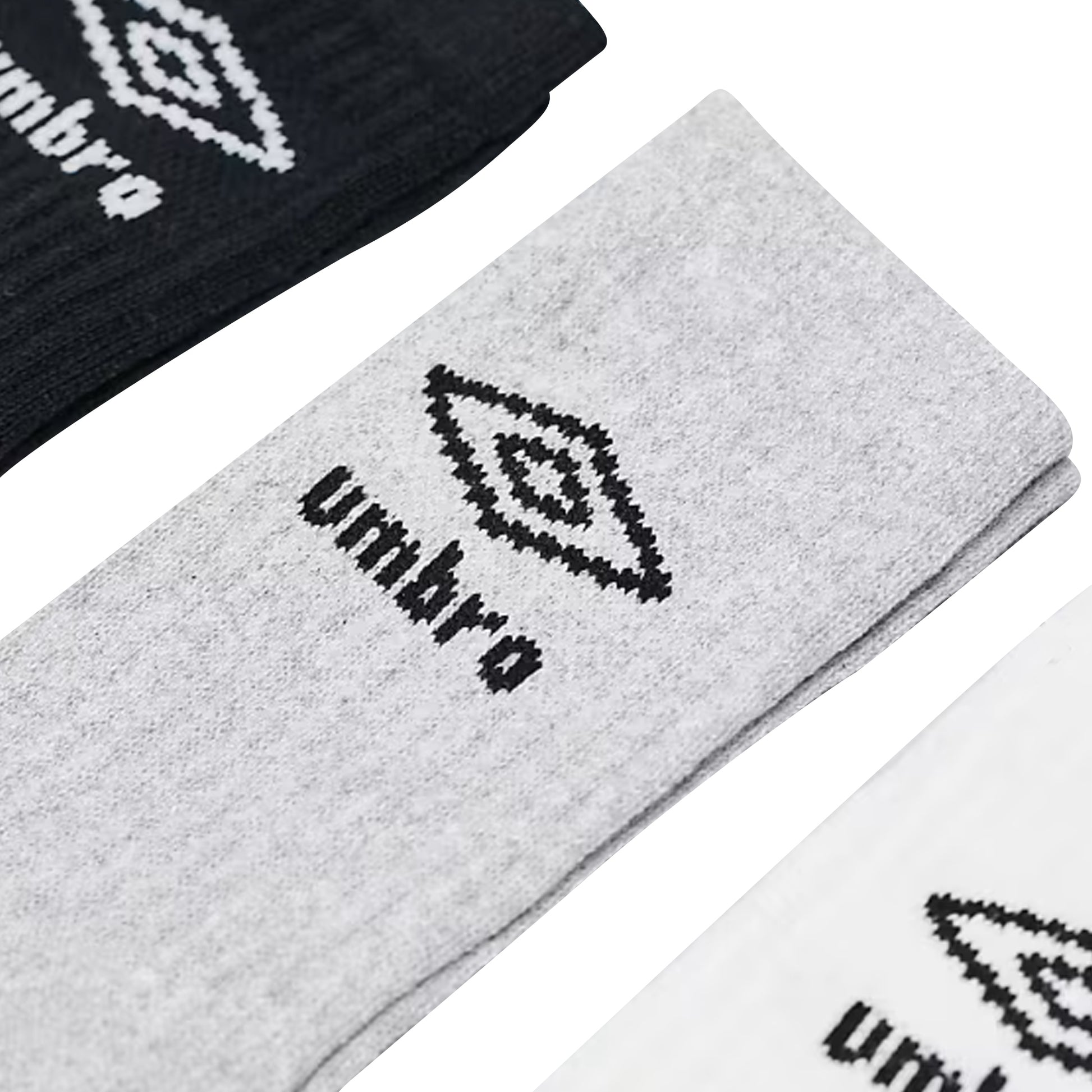 Black-White-Grey - Side - Umbro Mens Crew Socks (Pack of 3)