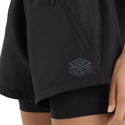Black - Pack Shot - Umbro Womens-Ladies Pro Training Shorts