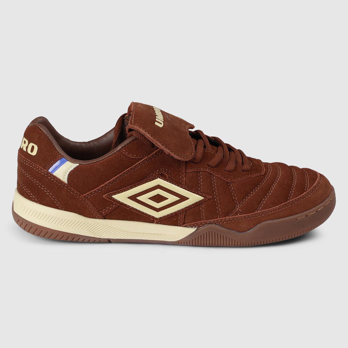 Dark Brown-Cream-Royal Blue - Front - Umbro Mens Speciali Tr Flap Top Suede Trainers