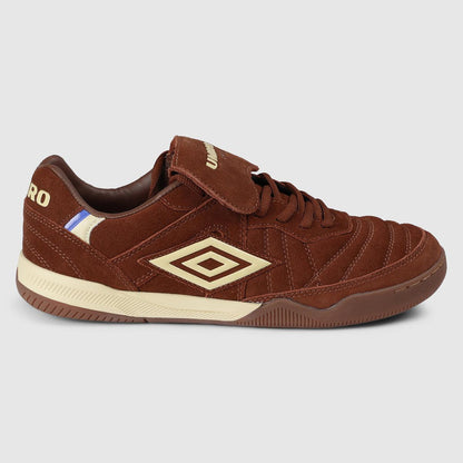 Dark Brown-Cream-Royal Blue - Front - Umbro Mens Speciali Tr Flap Top Suede Trainers