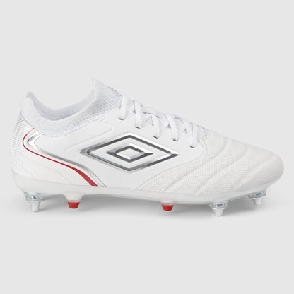 White-Silver-Equestrian Red - Front - Umbro Mens Tocco V Pro Soft Ground Football Boots