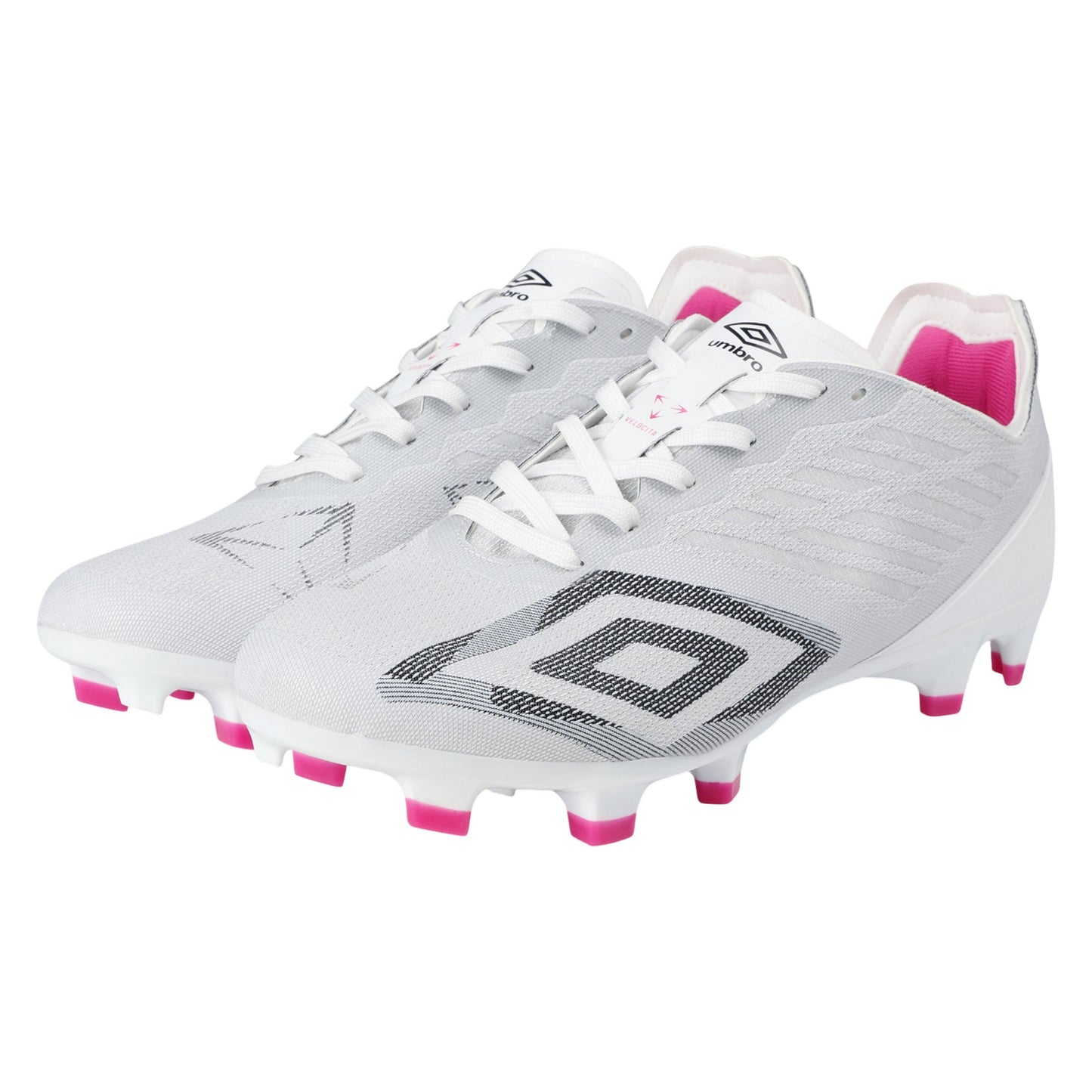 White-Black-Pink Glow - Front - Umbro Mens Velocita Decima Pro Firm Ground Football Boots
