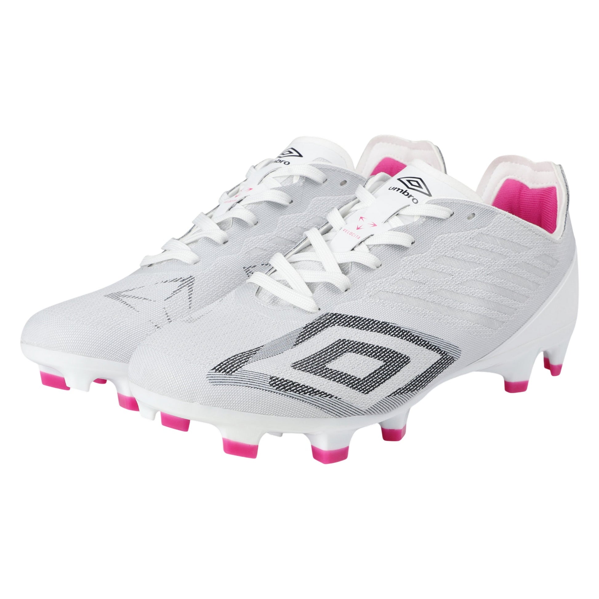 White-Black-Pink Glow - Front - Umbro Mens Velocita Decima Pro Firm Ground Football Boots