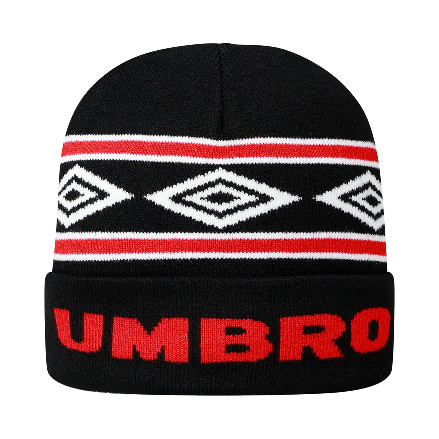Black-Chilli Pepper-Brilliant White - Back - Umbro Diamond Knitted Beanie