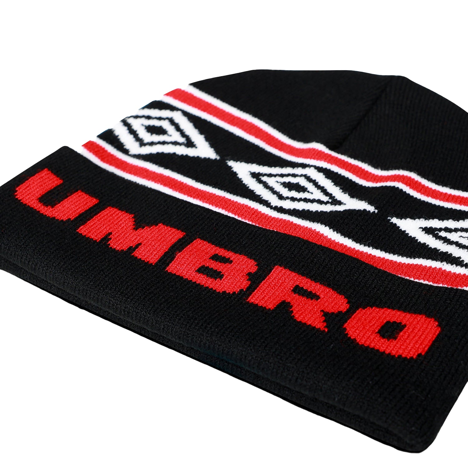 Black-Chilli Pepper-Brilliant White - Side - Umbro Diamond Knitted Beanie