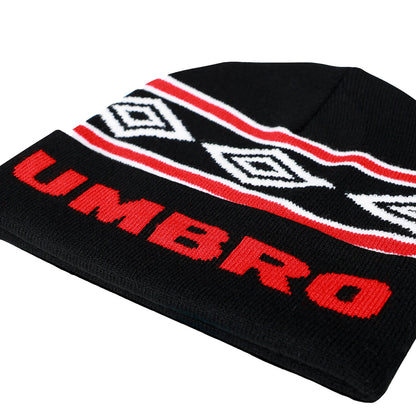 Black-Chilli Pepper-Brilliant White - Side - Umbro Diamond Knitted Beanie
