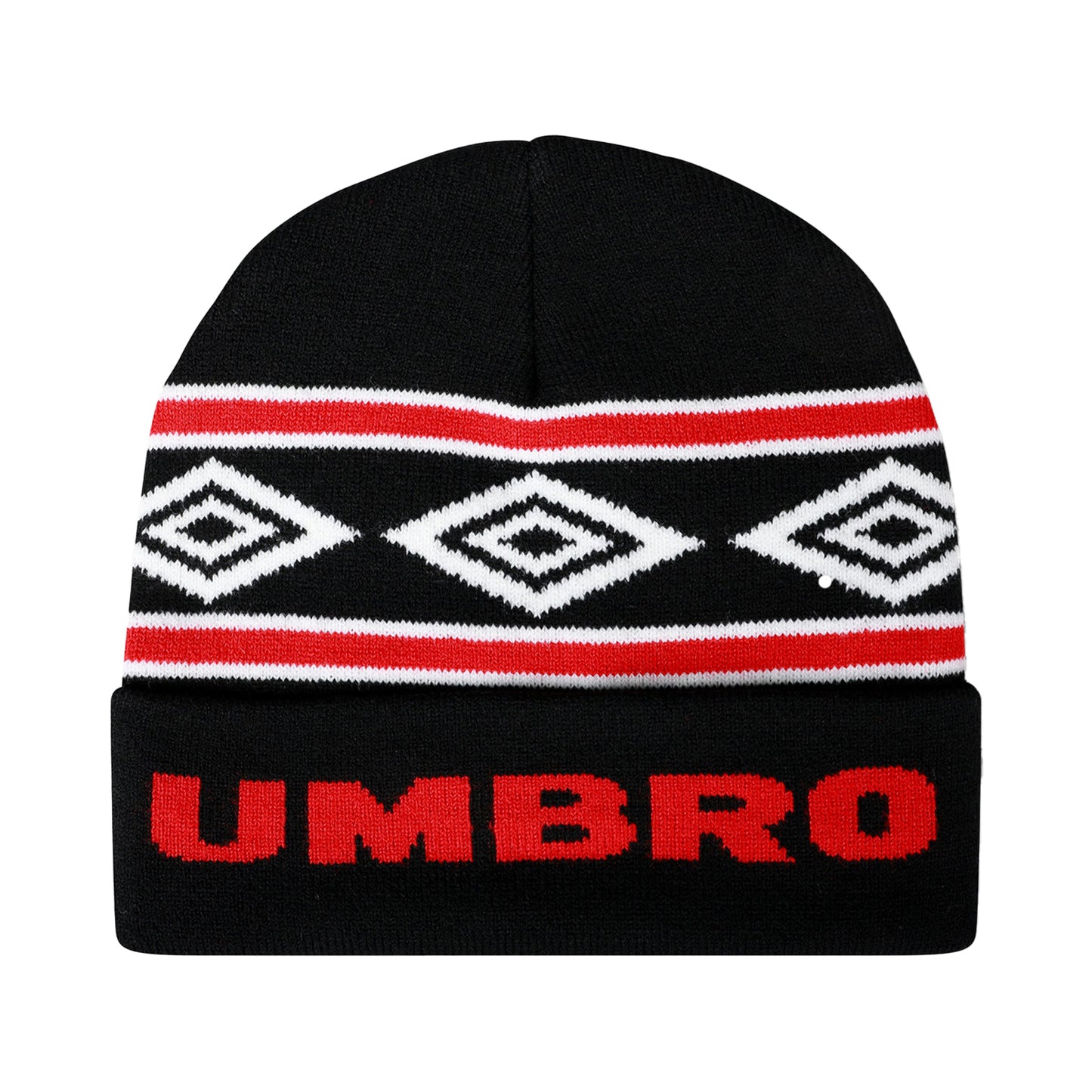 Black-Chilli Pepper-Brilliant White - Front - Umbro Diamond Knitted Beanie