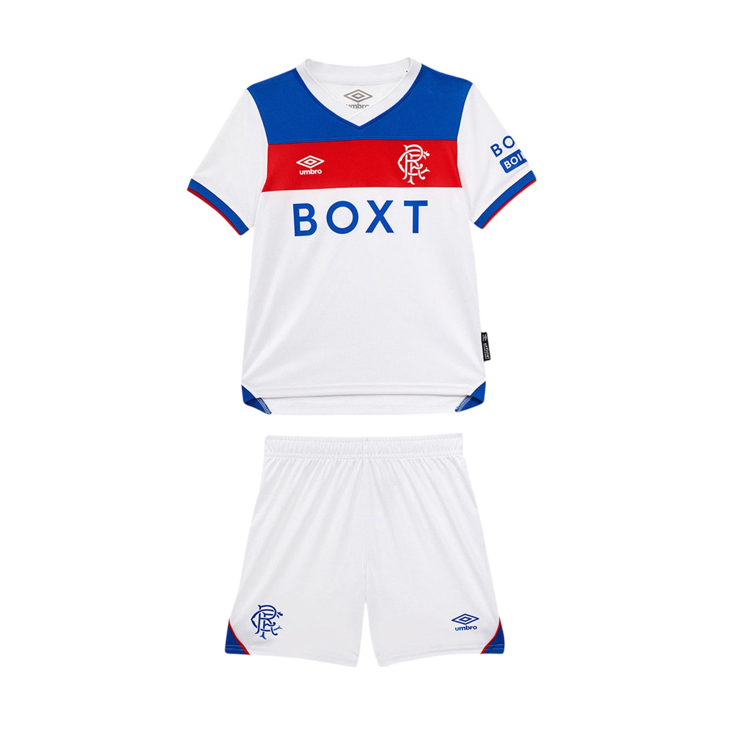 Brilliant White-Lapis Blue-Flame Scarlet - Front - Umbro Childrens-Kids 25-26 Rangers FC Away Kit