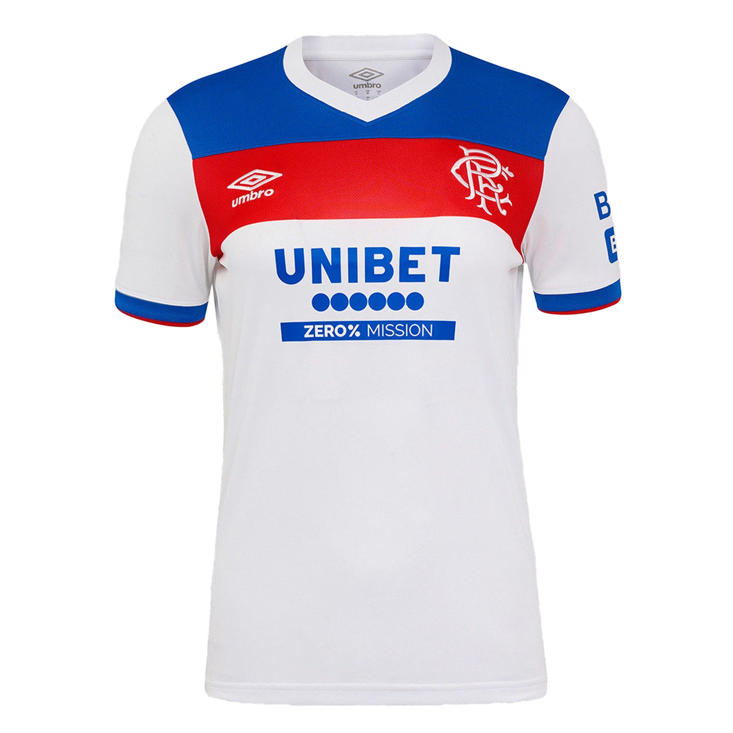Brilliant White-Lapis Blue-Flame Scarlet - Front - Umbro Womens-Ladies 25-26 Rangers FC Short-Sleeved Away Shirt