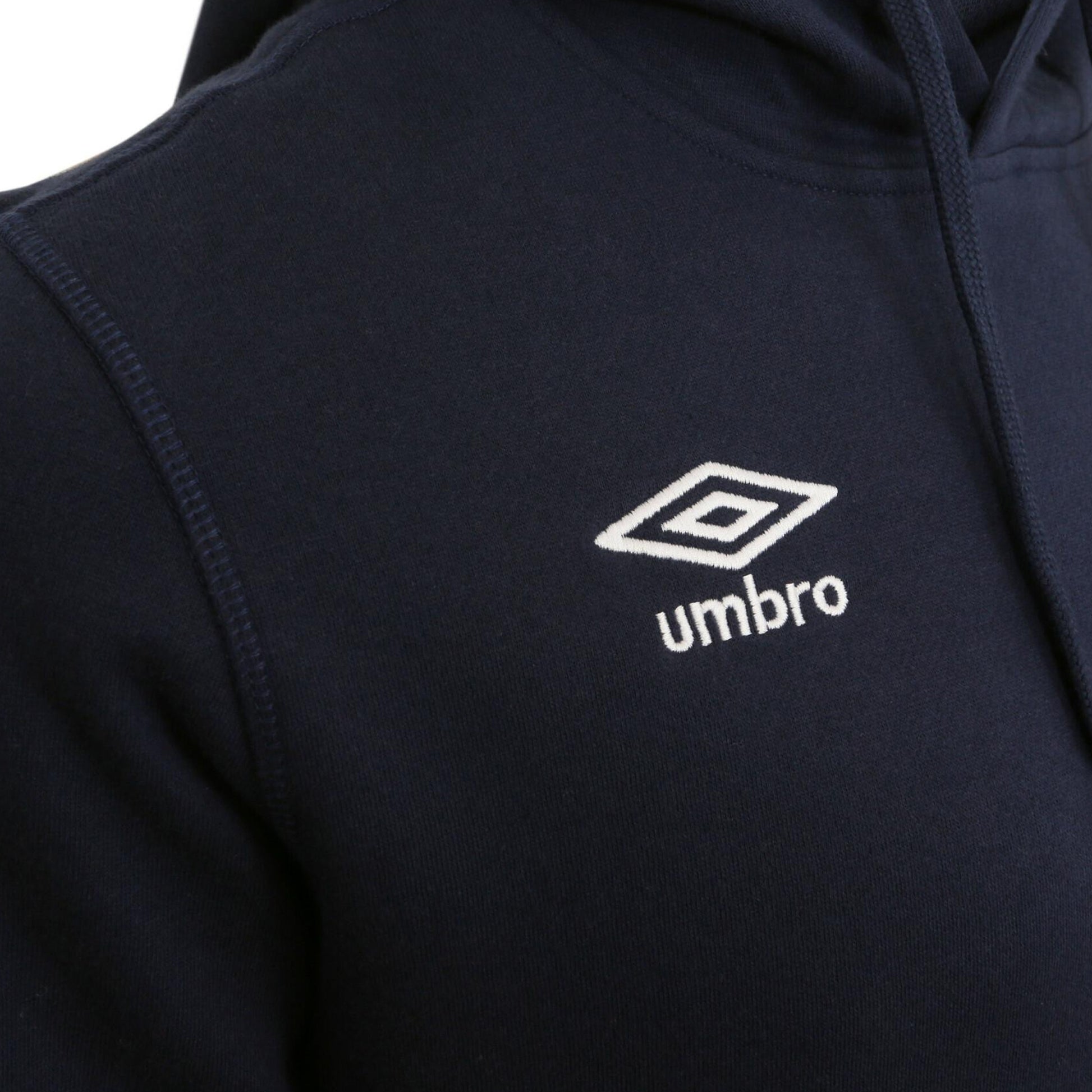 Navy-White - Pack Shot - Umbro Childrens-Kids Club Leisure Drawstring Hoodie