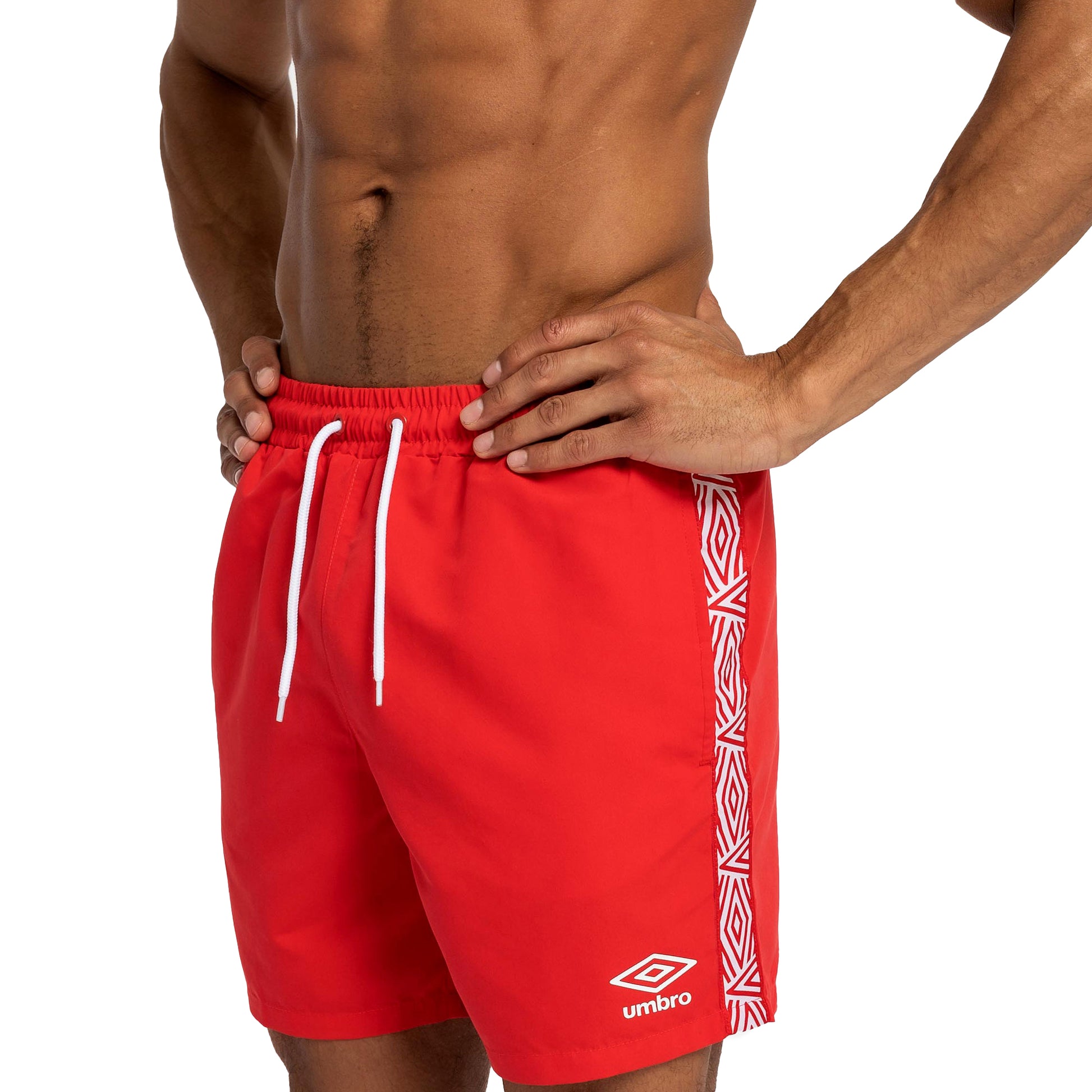Vermillion - Side - Umbro Mens Taped Swim Shorts
