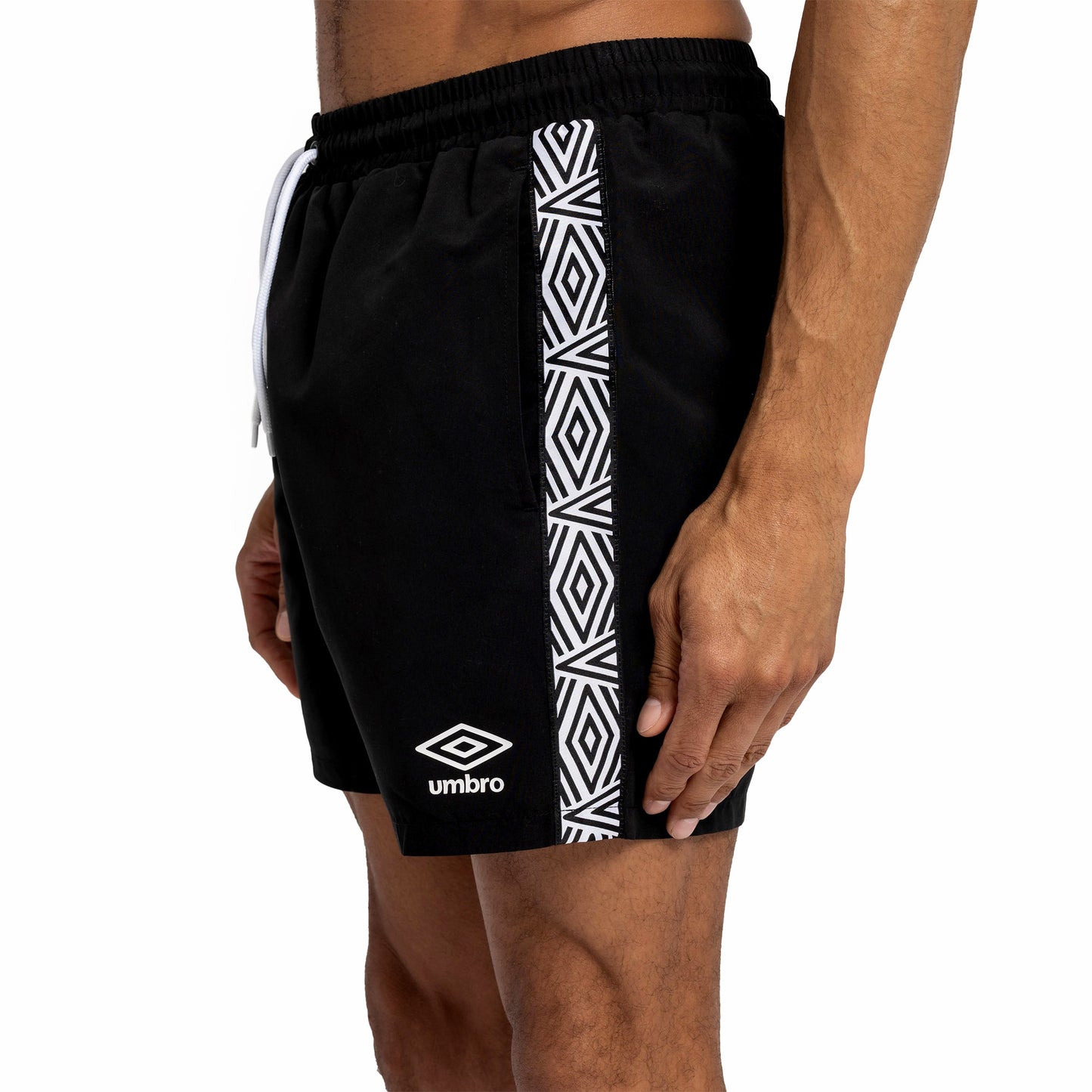 Black - Side - Umbro Mens Taped Swim Shorts