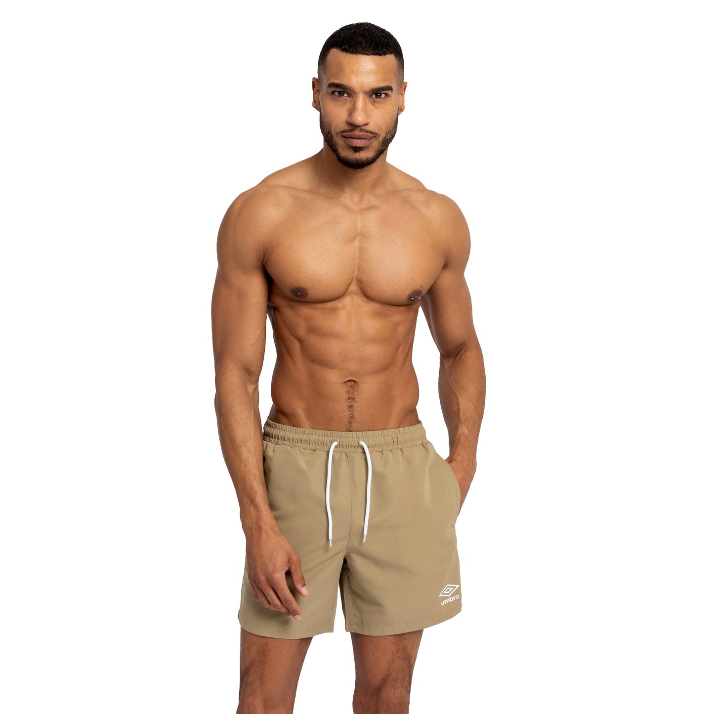Khaki - Front - Umbro Mens Taped Swim Shorts