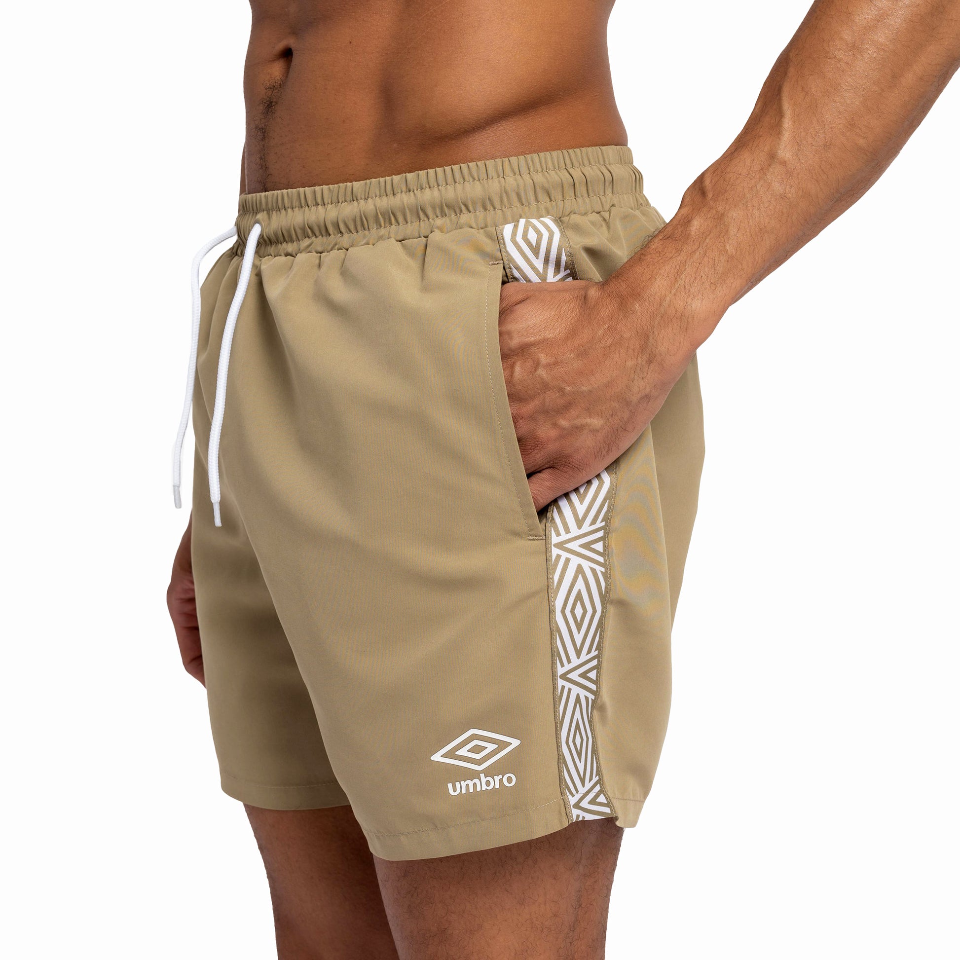 Khaki - Side - Umbro Mens Taped Swim Shorts