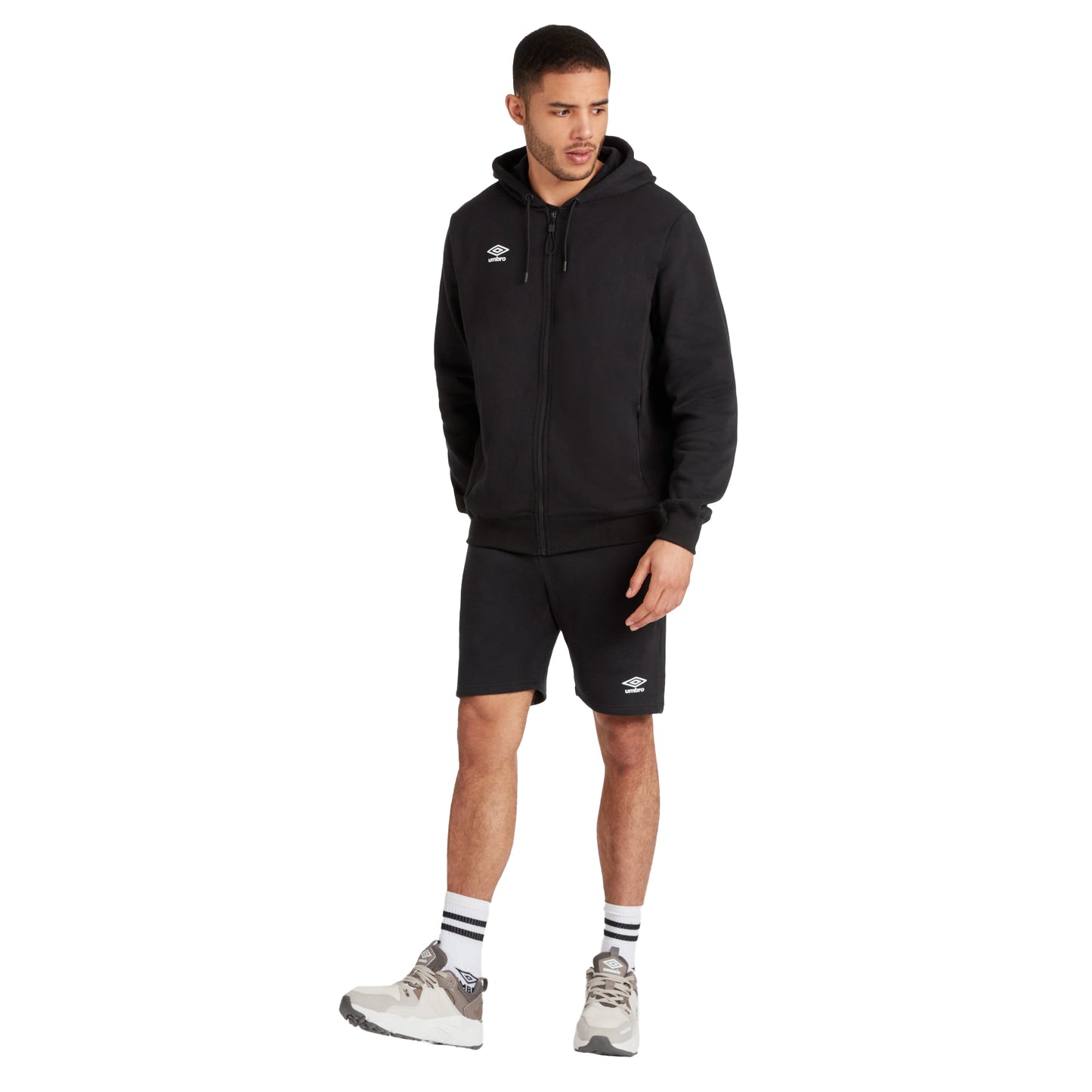 Black-White - Side - Umbro Mens Club Leisure Full Zip Hoodie