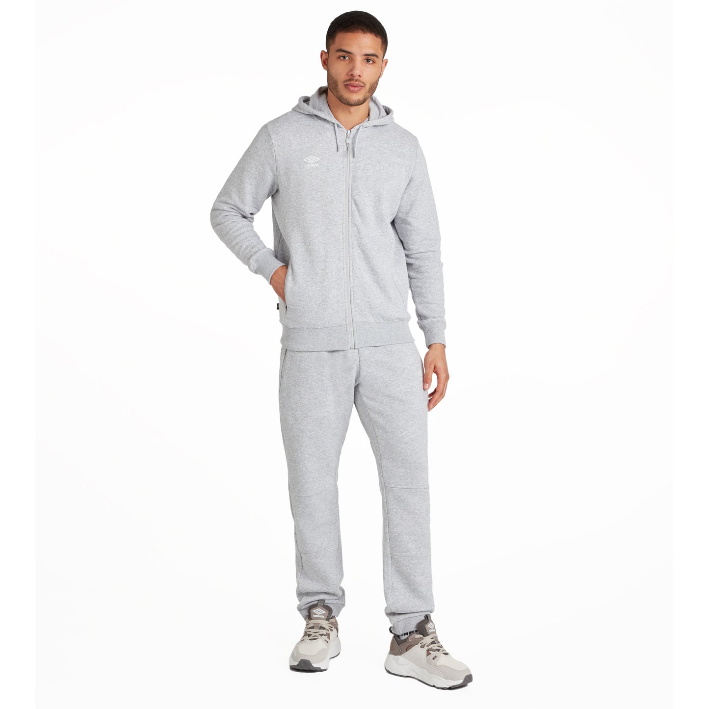 Grey Marl-White - Side - Umbro Mens Club Leisure Full Zip Hoodie