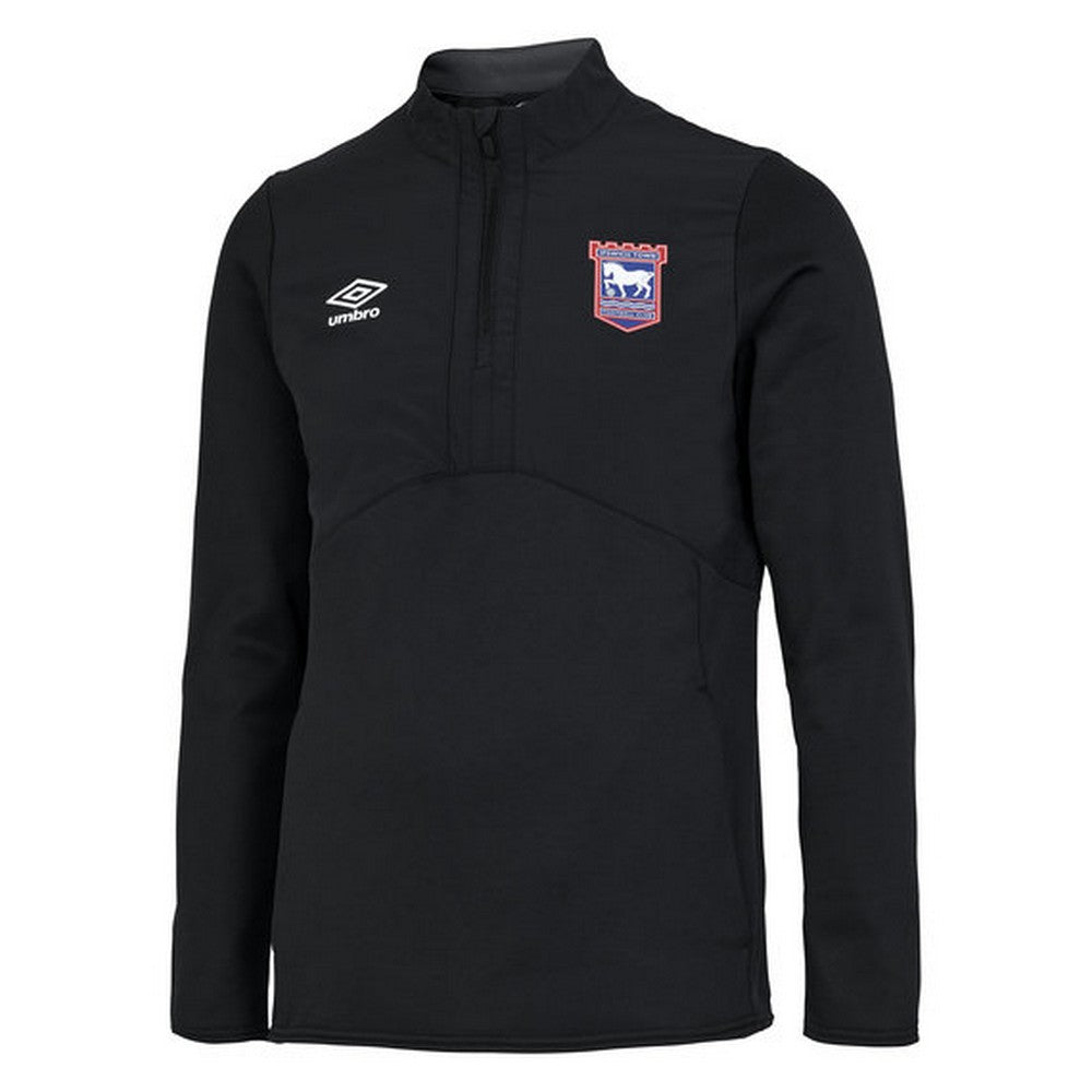 Black-Carbon - Front - Ipswich Town FC Mens 22-23 Umbro Half Zip Fleece Top